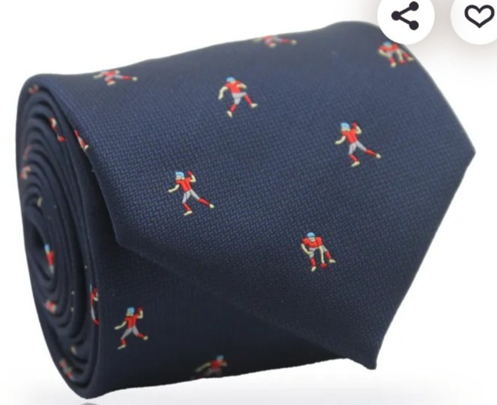 Vtg Chaps Mens Navy Blue Football Player Silk Necktie Novelty Sport Preppy Ivy